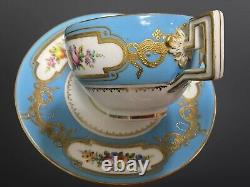 Continental Heavily Gilded & Hand Painted Flowers Cup & Saucer (handle A/F)