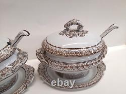 Copeland Ceramic Vintage Soup Tureen with Ladle and Oval Underplate Set Of Two