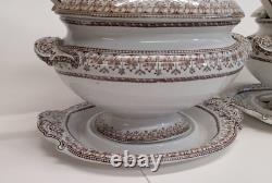 Copeland Ceramic Vintage Soup Tureen with Ladle and Oval Underplate Set Of Two