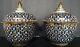 Estate Intricate Benjarong Matching Porcelain Lidded Jars Containers Set Of Two