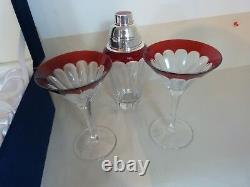 Faberge Grand Duke Martini Shaker Silver & Crystal & TWO GLASS SET with Case & Lid