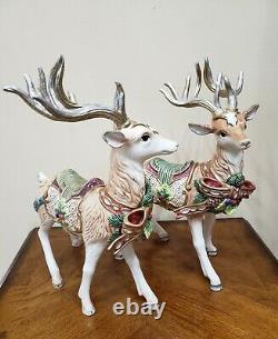 Fitz & Floyd Florentine Christmas Deer Reindeer Figurine Set Of Two