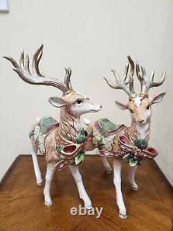 Fitz & Floyd Florentine Christmas Deer Reindeer Figurine Set Of Two