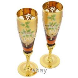 GlassOfVenice Set Of Two Figaro Murano Glass Champagne Flutes 24K Gold Leaf- Gol