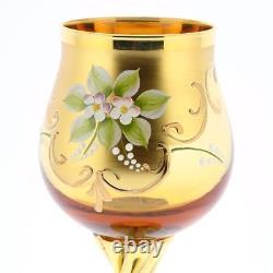 GlassOfVenice Set Of Two Murano Glass Wine Glasses 24K Gold Leaf Golden Brown