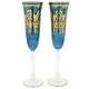 Glassofvenice Set Of Two Murano Glass Alba Champagne Flutes 24k Gold Leaf Blue