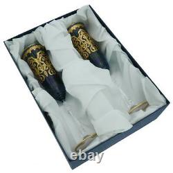 GlassOfVenice Set of Two Murano Glass Alba Champagne Flutes 24K Gold Leaf Blue