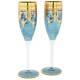Glassofvenice Set Of Two Murano Glass Champagne Flutes 24k Gold Leaf Blue