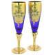Glassofvenice Set Of Two Murano Glass Champagne Flutes 24k Gold Leaf Blue