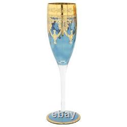 GlassOfVenice Set of Two Murano Glass Champagne Flutes 24K Gold Leaf Blue