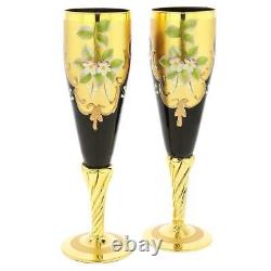 GlassOfVenice Set of Two Murano Glass Champagne Flutes 24K Gold Leaf Purple