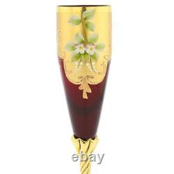 GlassOfVenice Set of Two Murano Glass Champagne Flutes 24K Gold Leaf Red
