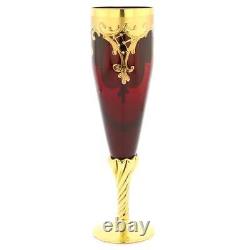 GlassOfVenice Set of Two Murano Glass Champagne Flutes 24K Gold Leaf Red
