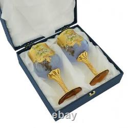 GlassOfVenice Set of Two Murano Glass Wine Glasses 24K Gold Leaf Alexandrite