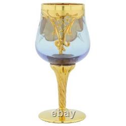 GlassOfVenice Set of Two Murano Glass Wine Glasses 24K Gold Leaf Alexandrite