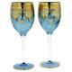 Glassofvenice Set Of Two Murano Glass Wine Glasses 24k Gold Leaf Blue