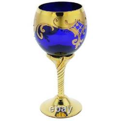GlassOfVenice Set of Two Murano Glass Wine Glasses 24K Gold Leaf Blue