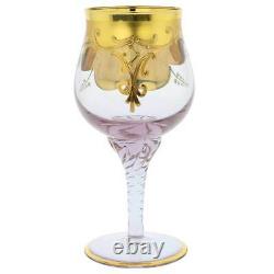 GlassOfVenice Set of Two Murano Glass Wine Glasses 24K Gold Leaf Lavender