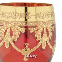 GlassOfVenice Set of Two Murano Glass Wine Glasses 24K Gold Leaf Red