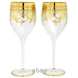 GlassOfVenice Set of Two Murano Glass Wine Glasses 24kt Gold Leaf Transparent