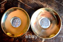 Greek Jewelry Ilias Lalaounis Set Of Two Small Nut Tray Plates Silver & Bronze