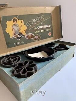 Griswold Cast Iron Patty Mold Set No. 3 Vintage Original Box 4 Molds