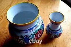 Hand Painted Vase set of two Primitive Folk Art Collectable Pottery