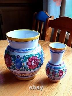 Hand Painted Vase set of two Primitive Folk Art Collectable Pottery