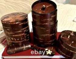 Japanese Tea Caddy Wooden Cherry Bark Kabazaiku Canister Set Of Two