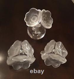 Lalique Crystal Set Of Two, Three Anemone Flower Candle Holders