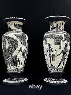 Large Handmade Egyptian Set of Two decor Vases with Egyptian God and Goddess