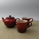 Le Creuset Tea Set Teapot & Two Mug Cup Set In Box Cherry Red