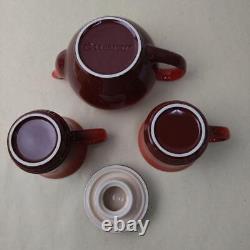 Le Creuset Tea Set Teapot & Two Mug Cup Set In Box Cherry Red