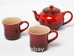 Le Creuset Tea Set Teapot & Two Mug Cup Set In Box Cherry Red New