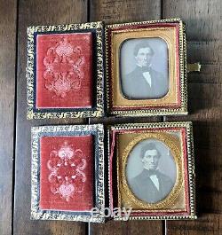 Lot of Two 1/6 Daguerreotype Photo the Same Man / MOP Cases 1850s Antique