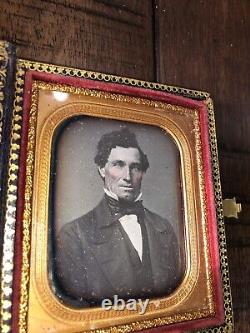 Lot of Two 1/6 Daguerreotype Photo the Same Man / MOP Cases 1850s Antique