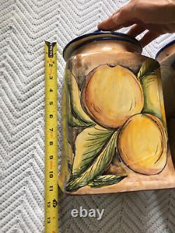 Mayolica Contreras Mexican Pottery Canister Set Two Piece Fruit Handpainted Art