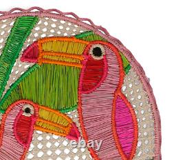 Mercedes Salazar Toucan Lover Placemat Natural Raffia 15 Pink 2pc Hand Made New