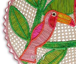 Mercedes Salazar Toucan Lover Placemat Natural Raffia 15 Pink 2pc Hand Made New