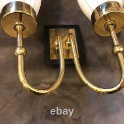 Mid-Century Modern Set of Two Brass and Murano Glass Wall Sconces, circa 1950