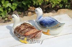 Mid-Century Set of Two Portuguese Majolica Earthenware Duck Tureens