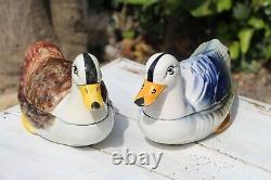 Mid-Century Set of Two Portuguese Majolica Earthenware Duck Tureens