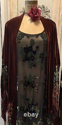 Mina Collection Burnout Velvet /sheer Two Piece Set Kimono Duster Art To Wear