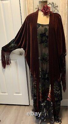 Mina Collection Burnout Velvet /sheer Two Piece Set Kimono Duster Art To Wear