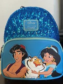 NWT Loungefly Disney Aladdin TWO TONED JASMINE Rajah Sequin Backpack and Ear Set