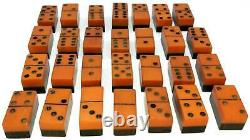 Old And Rare Handmade Two Tone Genuine Bakelite Dominoes 28 Piece Set 442 Grams