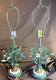 Old Vintage Pair Set Of Two 2 Tole Painted Wrought Iron Marble Italian Lamps Mcm