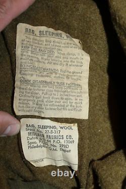 Original WW2 U. S. Army Soldiers Two-Piece OD Wool withCover Sleeping Bag Set 44' d