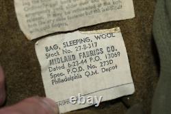 Original WW2 U. S. Army Soldiers Two-Piece OD Wool withCover Sleeping Bag Set 44' d