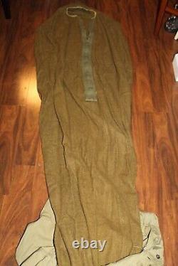 Original WW2 U. S. Army Soldiers Two-Piece OD Wool withCover Sleeping Bag Set 44' d